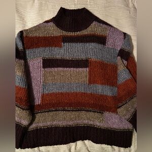 a.n.a Multicolor Patchwork Turtleneck Sweater